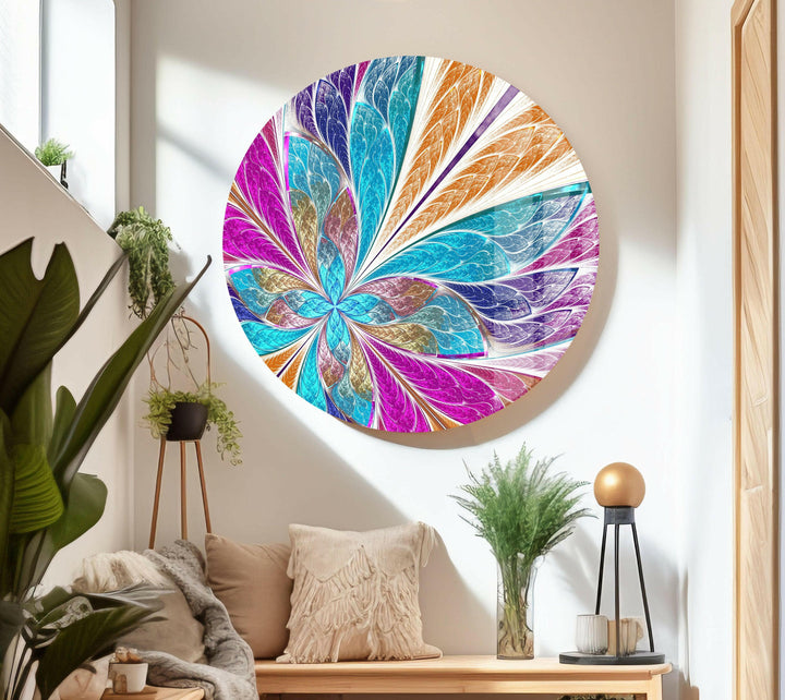 Wandbild aus Glas mit rosa Fraktal-Design