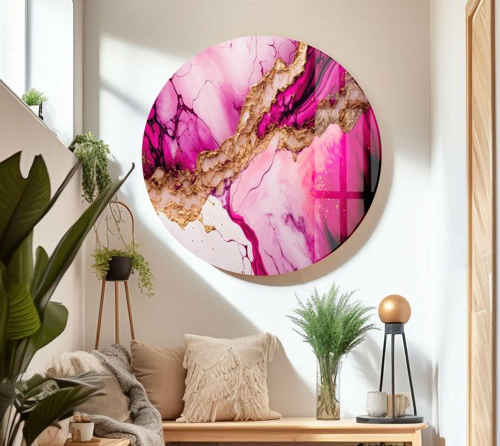 Violet Pink Alcohol Ink Glass Wall Art, picture on glass wall art, photos printed on glass
