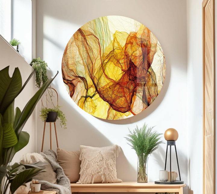 Gelbe abstrakte Glaswandkunst