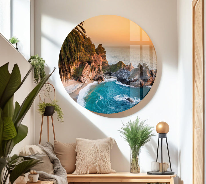 Nature’s Beauty: Tropical Cove and Crystal Blue Waters on Glass Wall Art
