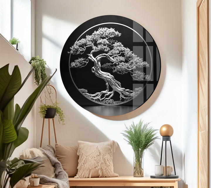 Bonsai Tree Silver Glass Wall Art glass image printing, glass prints from photos
