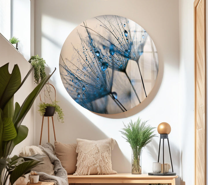 Blue Dandelion Flower Tempered Glass Wall Art - MyPhotoStation