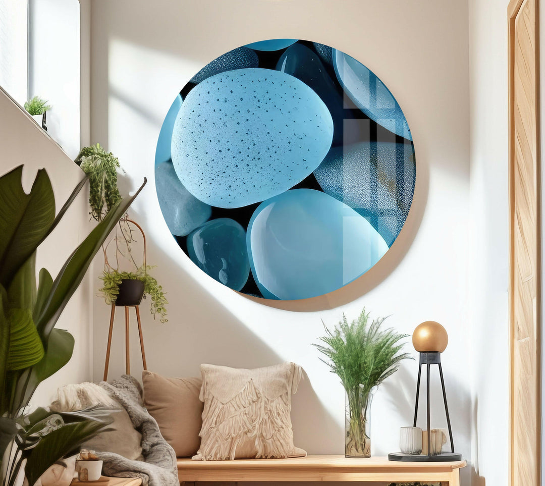 Zen Spa Stones Blue Glass Wall Art print picture on glass, Tempered Glass Wall Art