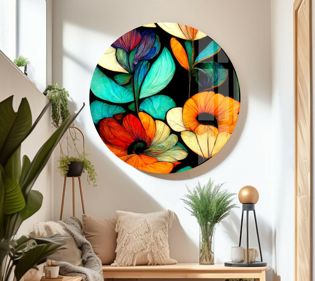Art Nouveau Flowers Glass Wall Art, glass art painting, glass art for the Wall