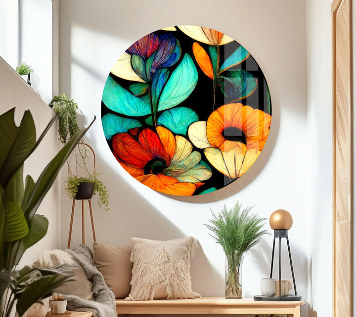 Art Nouveau Flowers Glass Wall Art, glass art painting, glass art for the Wall