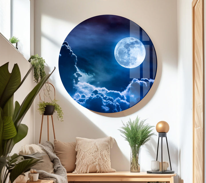 Celestial Nightscape with Dramatic Clouds – A Mesmerizing Glass Artwork
