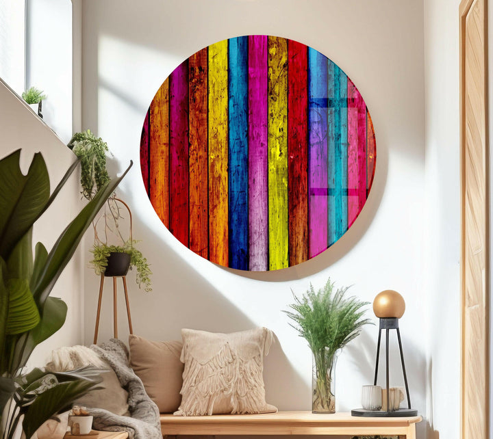 Colorful Painted Wood Glass Wall Art
