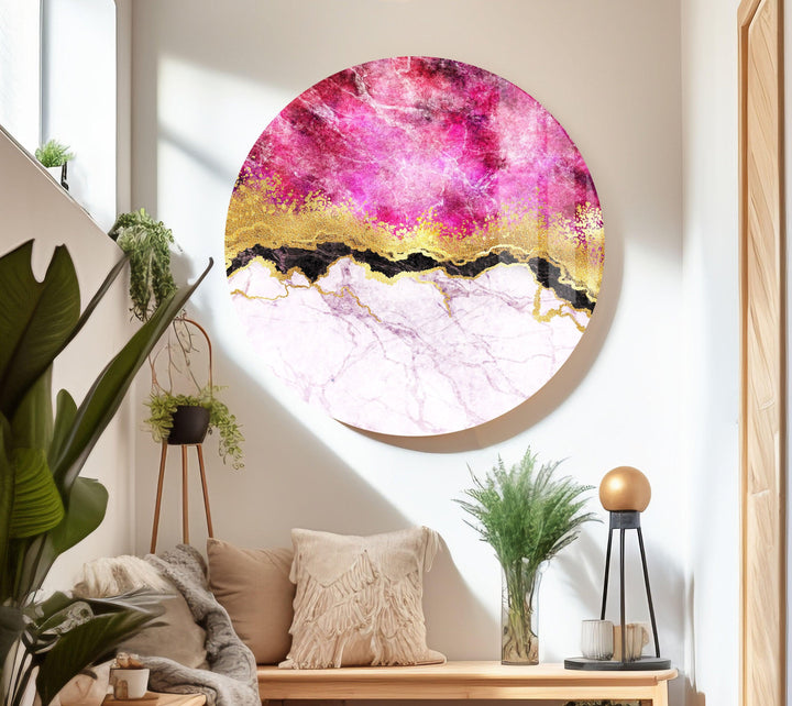 Pink Marble with Gold Veins Impressive Large Glass Photo Prints