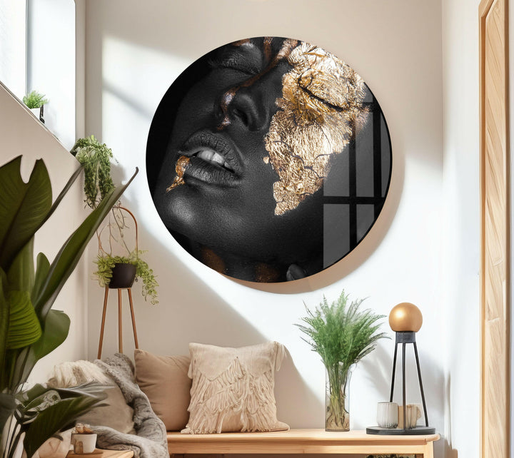 Gold Black Woman Portrait Glass Wall Pictures & Cool Art