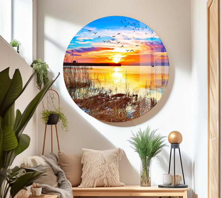 Scenic Evening Sky and Water Reflection – A Relaxing Glass Wall Art
