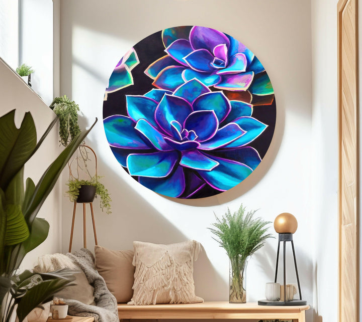 Oil Painting Purple Succulent Glass Wall Art, glass photo prints, glass picture prints