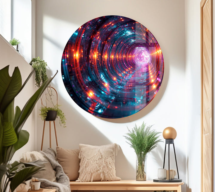 Deep Rabbit Hole of Glowing Alien Glass Wall Art custom glass photo prints, large glass prints
