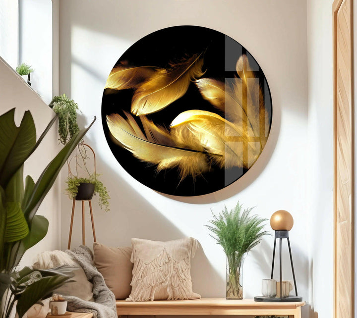 Gold Feathers Tempered printing wall Art