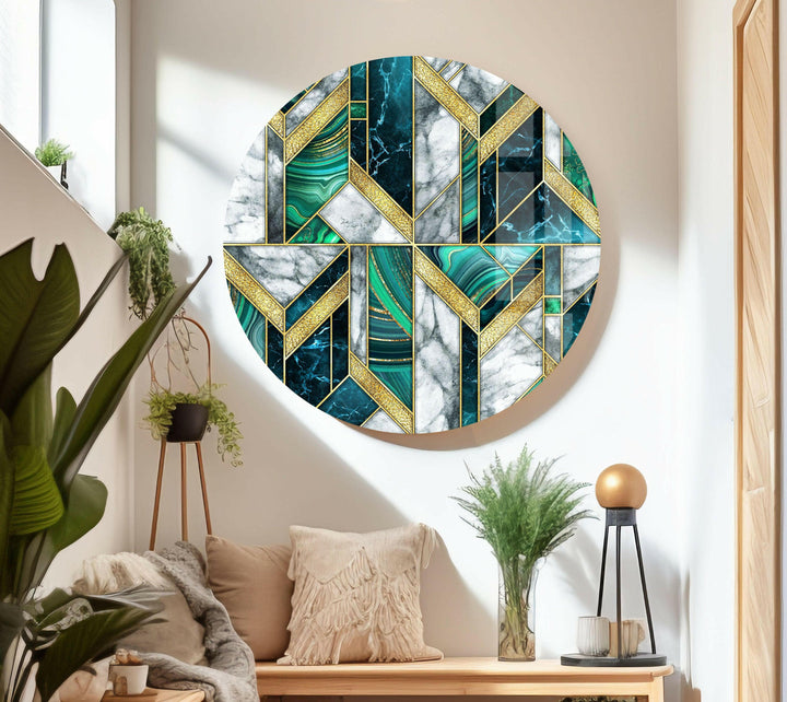 Grün-weißer Marmor Art Deco Glaswandkunst