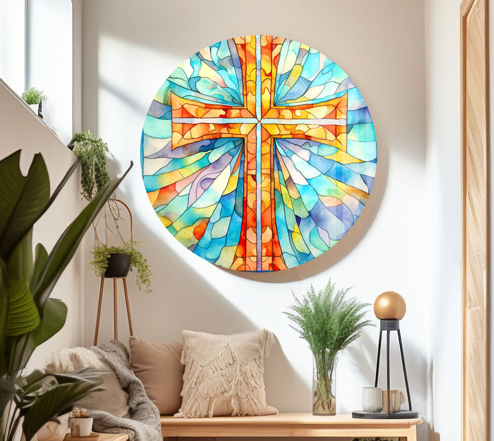 Sacred Cross Stained Glass Wall Art – Radiant Christian Home Decor