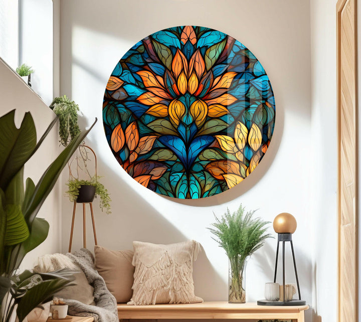 Stained Orange Flower Glass Wall Art picture on glass wall art, photos printed on glass