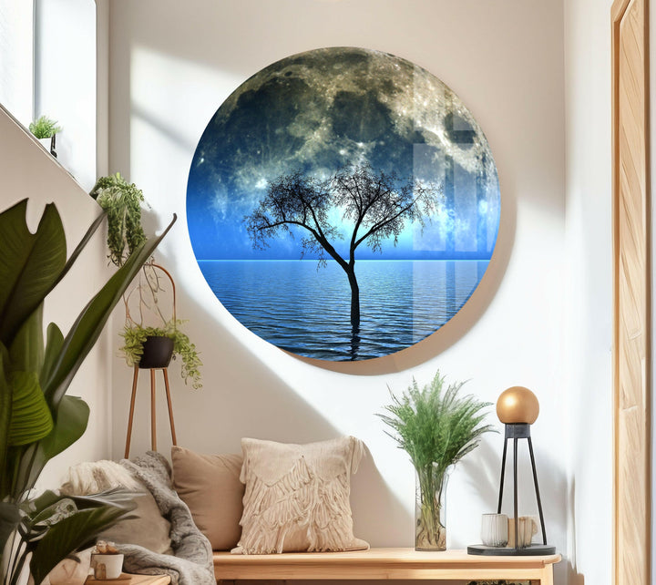 Bring the beauty of the night sky indoors with this artistic moon and water scene on glass.
