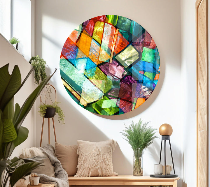 Stained Colorful Geometrics Glass Wall Art photo print on glass, prints on glass wall art
