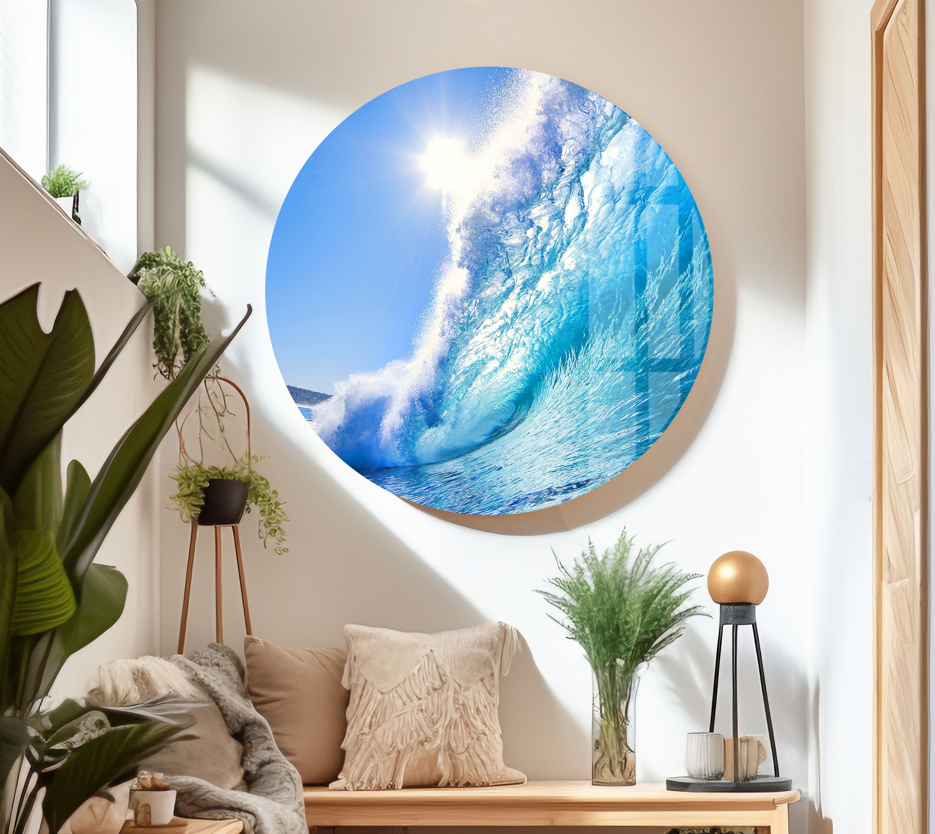 Blue Sea Waves Tempered Glass Wall Art