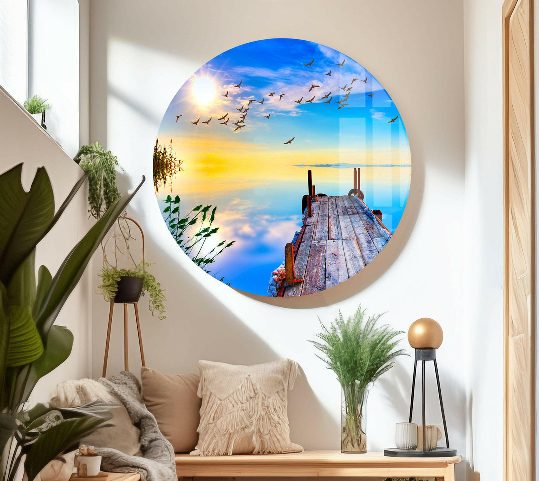 Meereslandschaft mit einem Pier Glas Wandkunst
