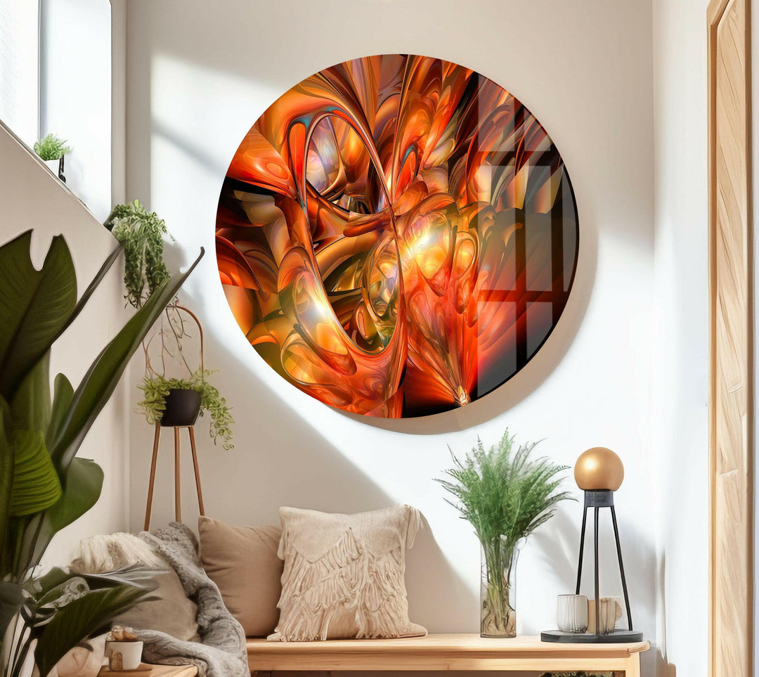 Orange Abstract Fractal Glass Wall Art