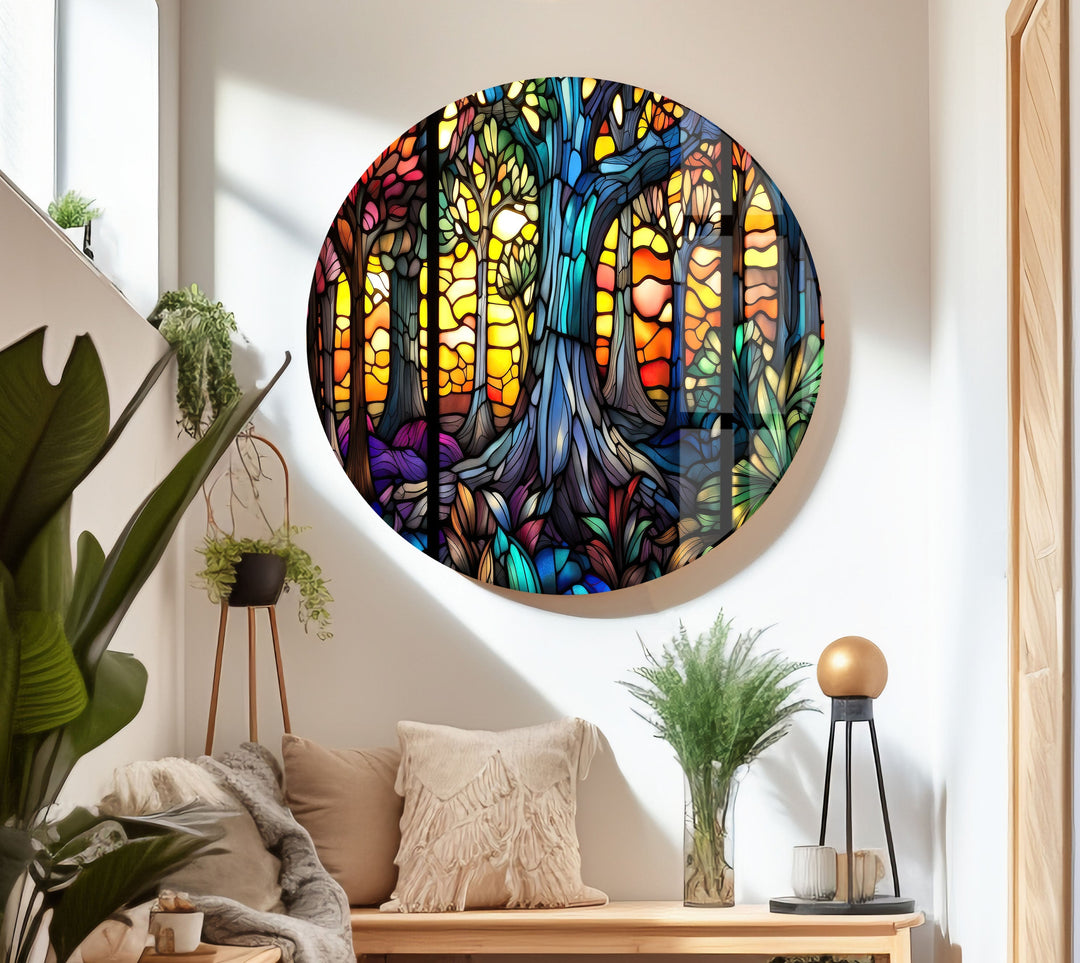Stained Colored Tree Glass Wall Art glass wall decor, glass wall art decor