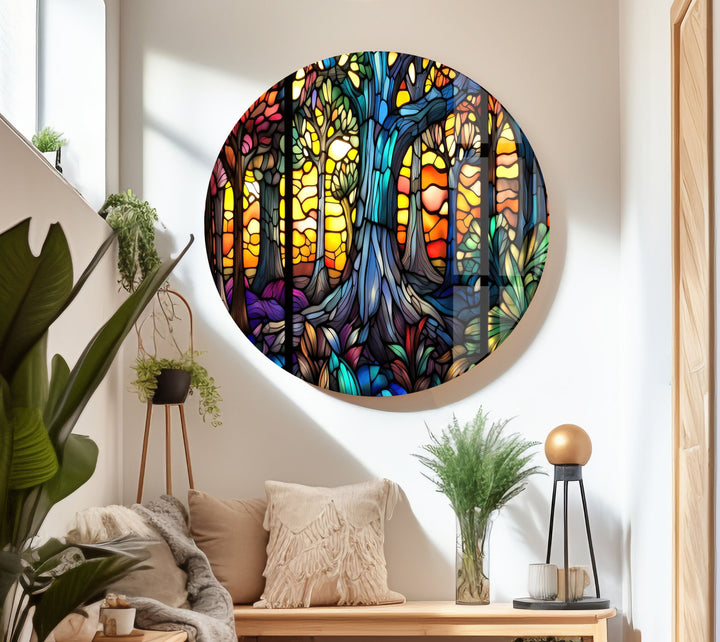 Stained Colored Tree Glass Wall Art glass wall decor, glass wall art decor