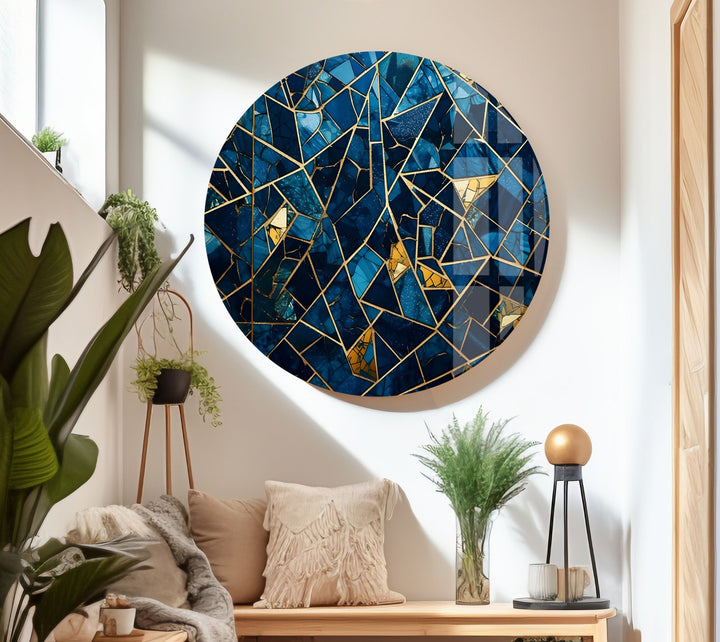 Stained Blue Geometric Glass Wall Art glass wall decor, glass wall art decor