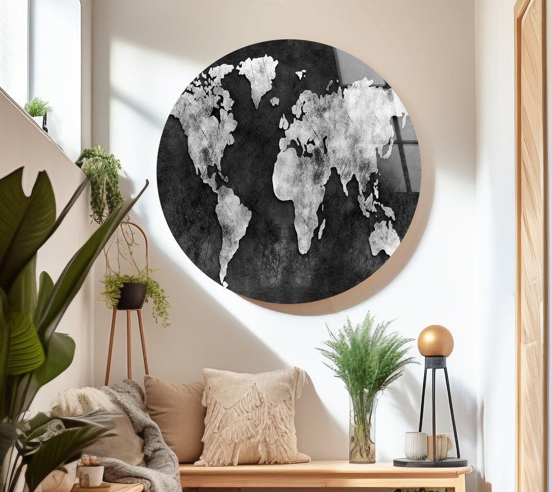 Moderne Weltkarte aus Glas als Wanddekoration