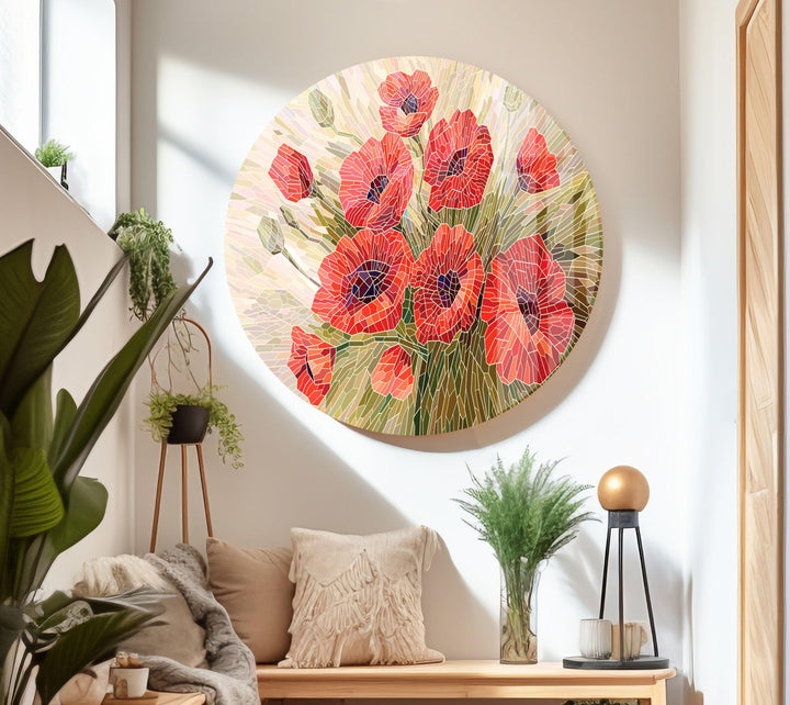 Stained Glass Red Poppies Glass Wall Art, Glass Printing Wall Art, Print photos on glass
