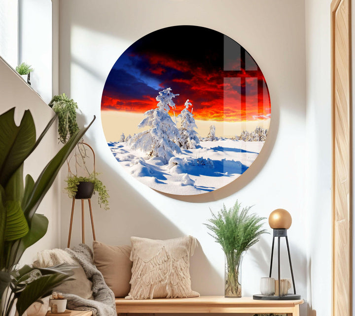 The Beauty of Snow and Sunset Combined – A Mesmerizing Glass Artwork
