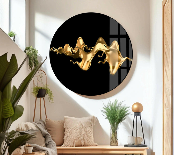 Luxury golden splash of liquid Tempered Glass Wall Art - MyPhotoStation
