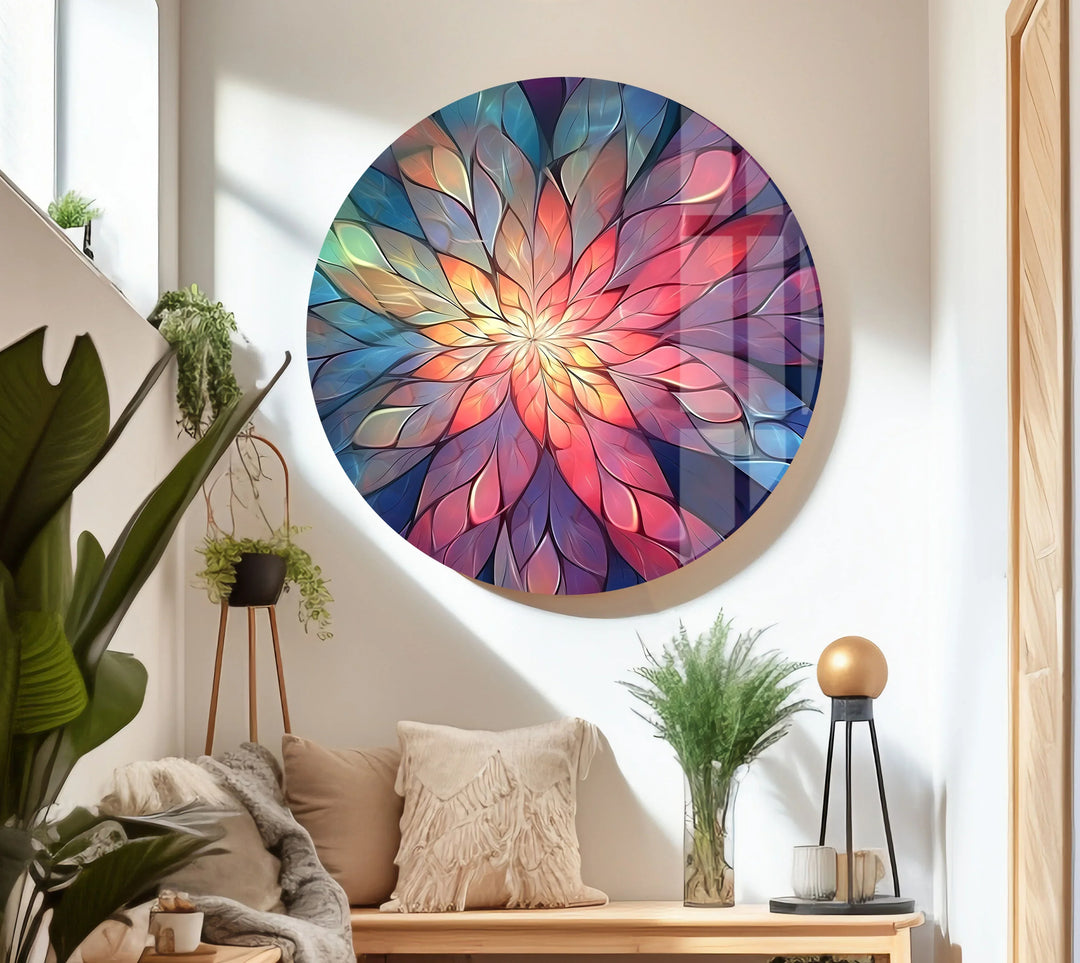 Radiant Mandala Flower Wall Art – Colorful Abstract Glass Print for Boho and Spiritual Decor - MyPhotoStation
