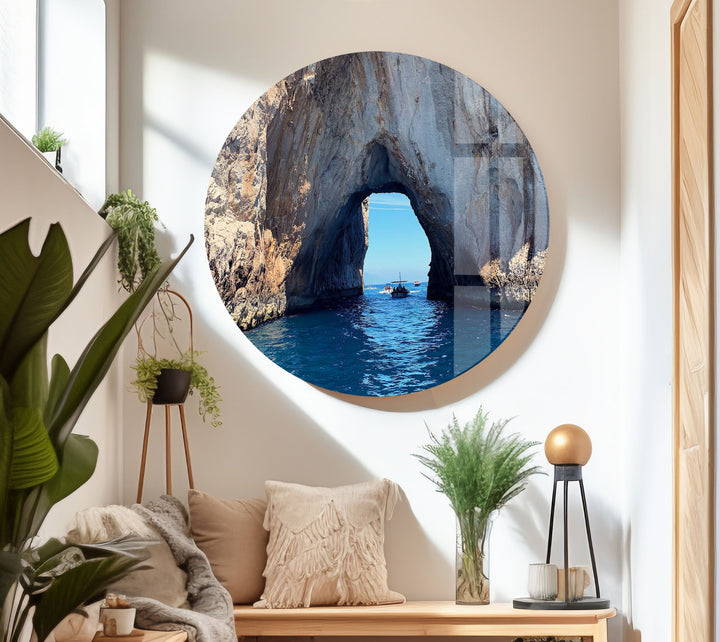 Peaceful seascape with a rock passage leading to open waters, captured in stunning detail.
