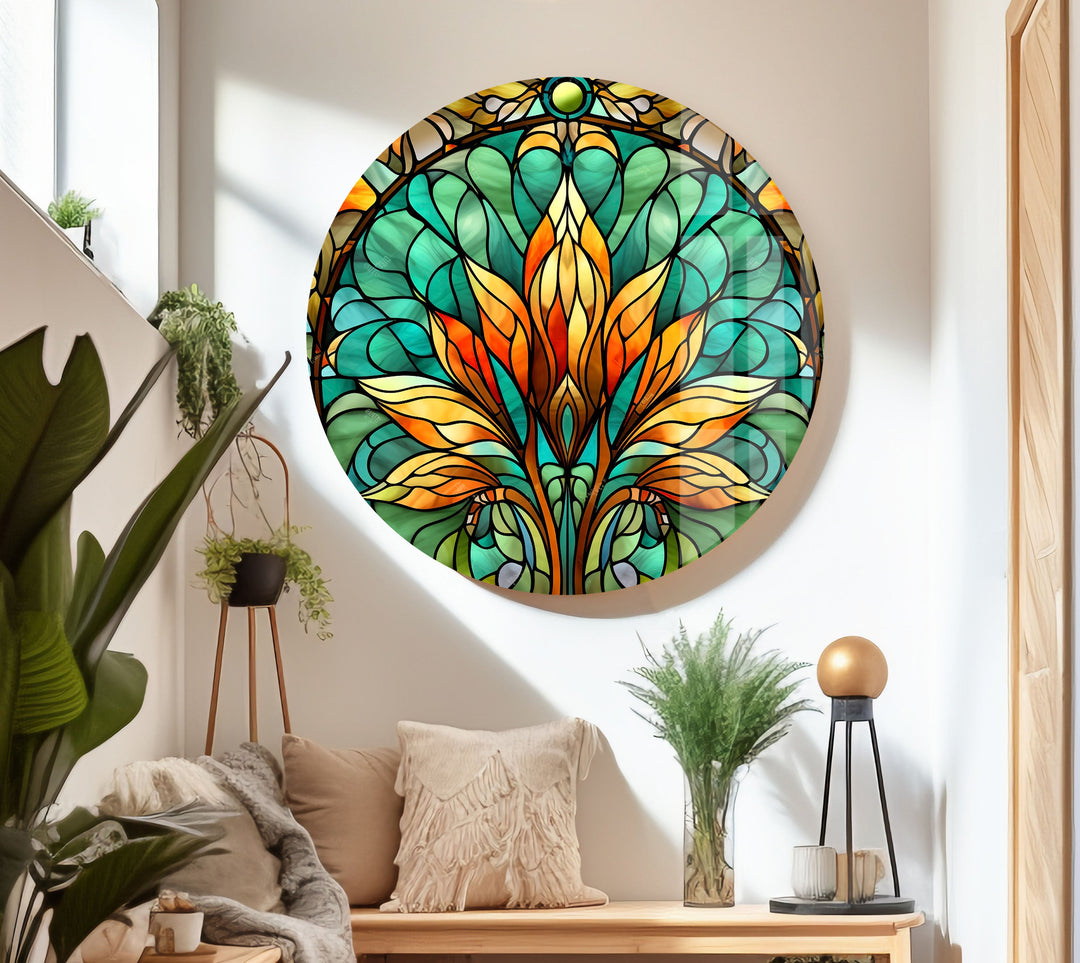 Stained Green & Orange Glass Wall Art glass pictures for Wall, glass prints wall art