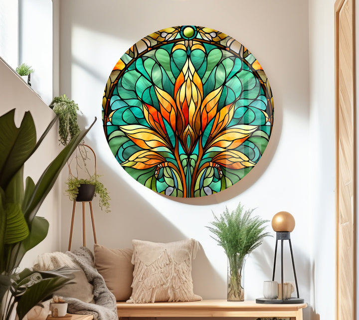 Stained Green & Orange Glass Wall Art glass pictures for Wall, glass prints wall art