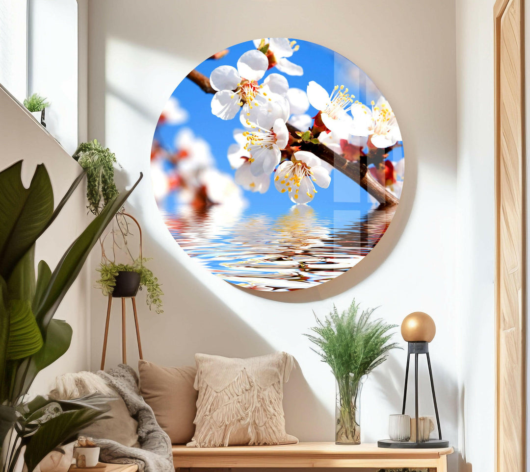 Cherry Tree Branch In Bloom Glass Wall Art, custom glass pictures, glass art prints
