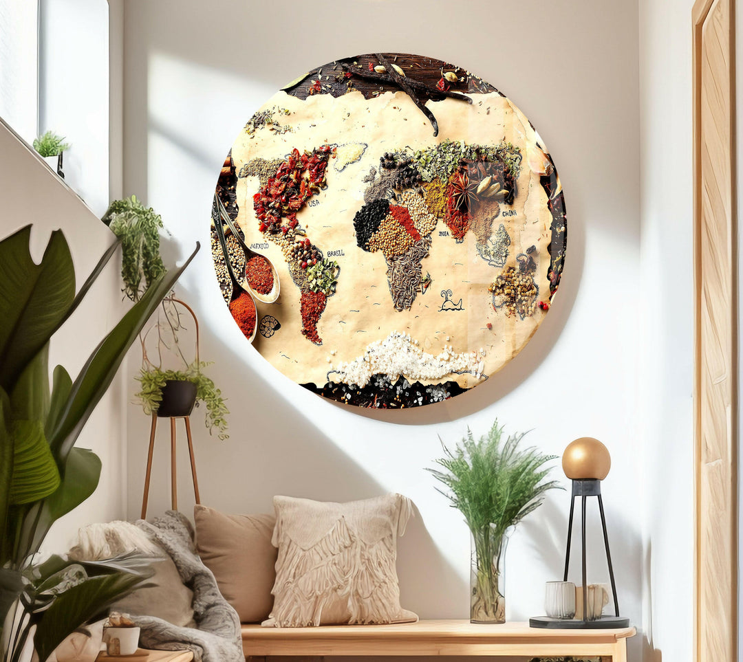 Spice Map Glass Wall Art, Glass Printing Wall Art, Print photos on glass