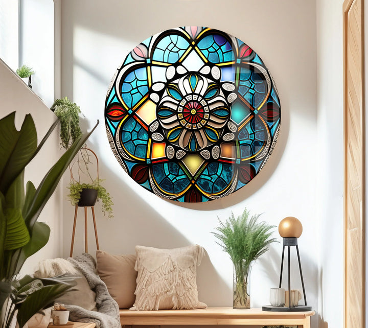 Stained Glass Mandala Wall Art – Intricate Geometric Pattern Design - MyPhotoStation