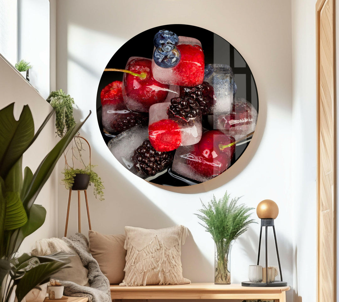 Iced Cherries Glass Wall Art, large glass photo prints, glass wall photos