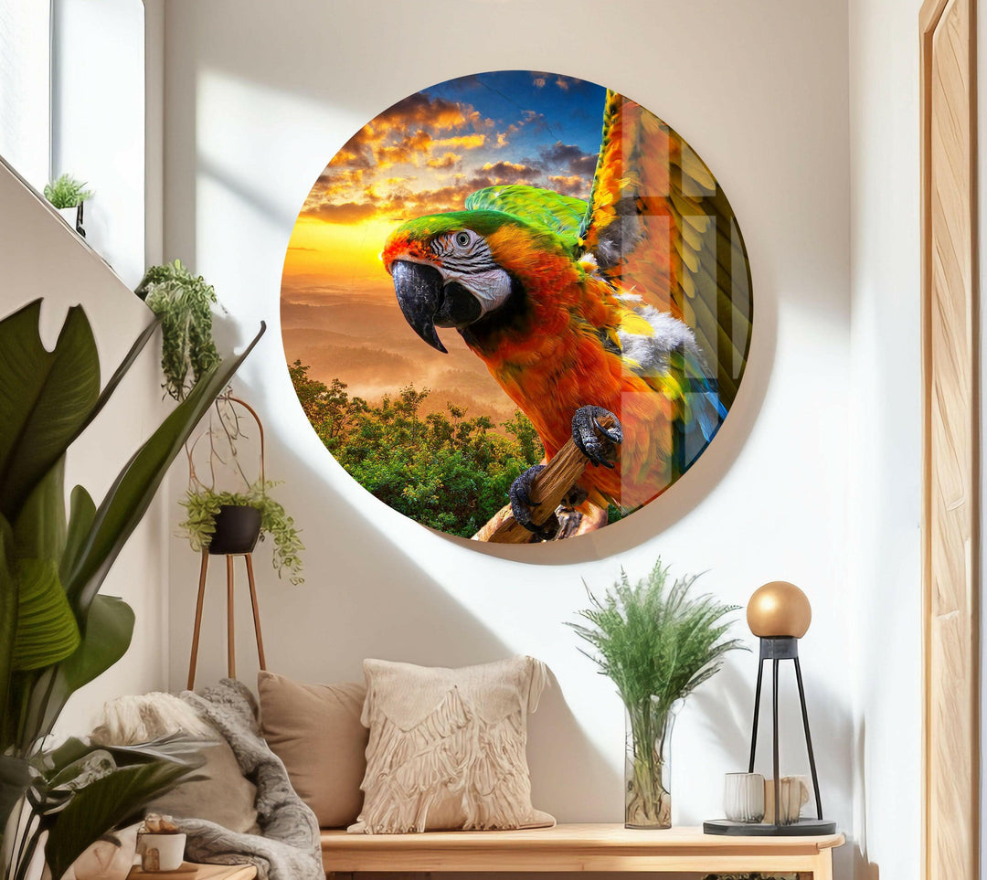 Tropical Parrot Glass Wall Art glass art painting, glass art for the Wall