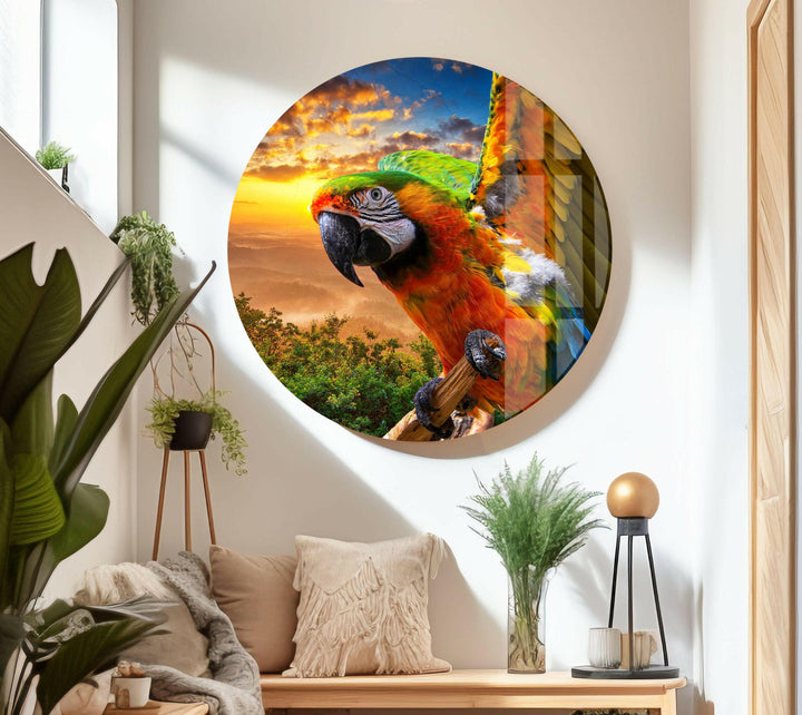 Tropical Parrot Glass Wall Art glass art painting, glass art for the Wall