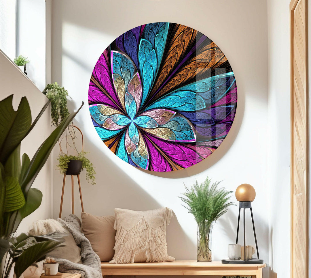 Stained Fractal Flower Glass Wall Art, custom glass photo prints, large glass prints