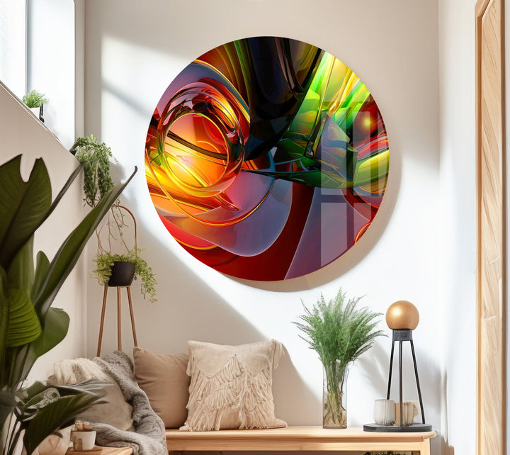 Red and Green Fractal Glass Wall Art