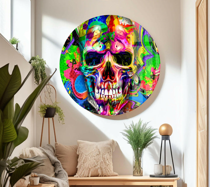 Bunte Totenkopf-Wandkunst aus Glas