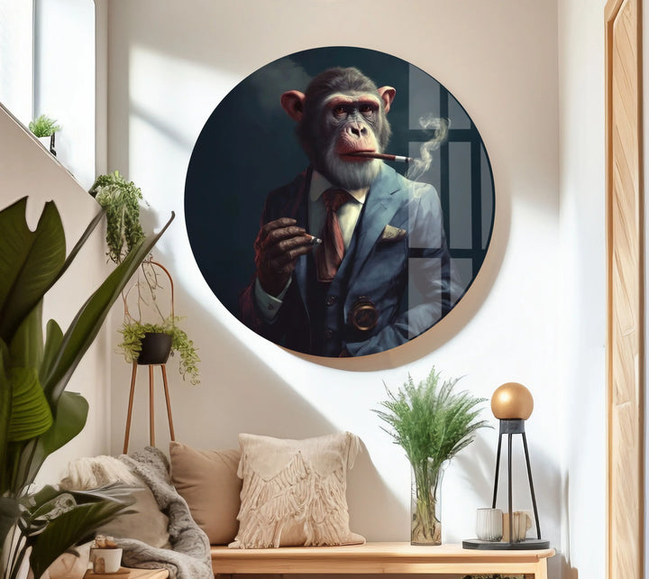 Smoking Monkey Wall Art – Funny Dressed-Up Chimp in Suit Glass Print for Bold Modern Decor - MyPhotoStation