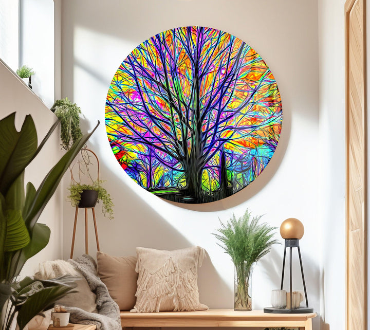 Farbenfrohe Wandkunst aus Glas mit Lebensbaummotiv