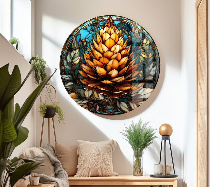 Stained Pine Cone Glass Wall Art large glass photo prints, glass wall photos
