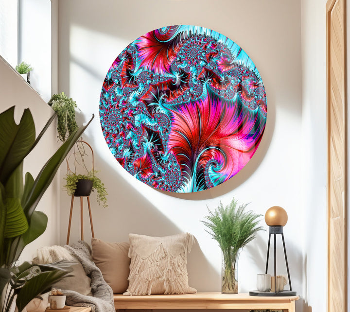 Vivid Fractal Pattern Round Glass Wall Art