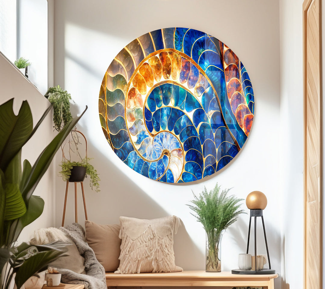 Blue & Orange Shell Glass Wall Art glass photo prints, glass picture prints